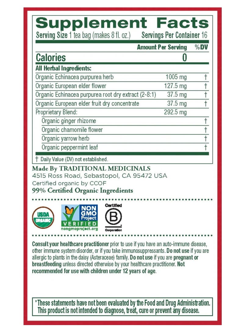 Tm Traditional Medicinals Teas Organic Echinacea Plus Elderberry Tea, Elder 16 Bags (Pack Of 1) - Image 4