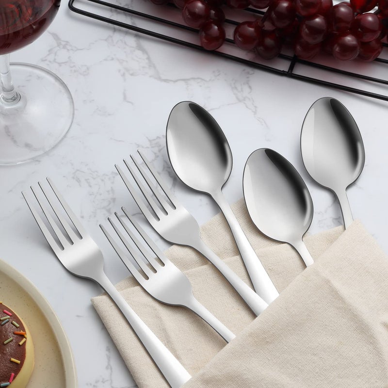 Unokit 24-Piece Forks And Spoons Silverware Set  Unokit Food Grade Stainless Steel Flatware Cutlery Set For Home  Kitchen And Restaurant  12 Dinner Forks And 12 Dinner Spoons  Mirror Polished&Dishwasher Safe - Image 3