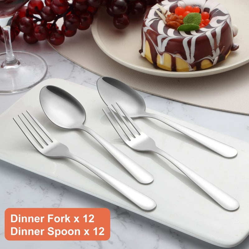 Unokit 24-Piece Forks And Spoons Silverware Set  Unokit Food Grade Stainless Steel Flatware Cutlery Set For Home  Kitchen And Restaurant  12 Dinner Forks And 12 Dinner Spoons  Mirror Polished&Dishwasher Safe - Image 5