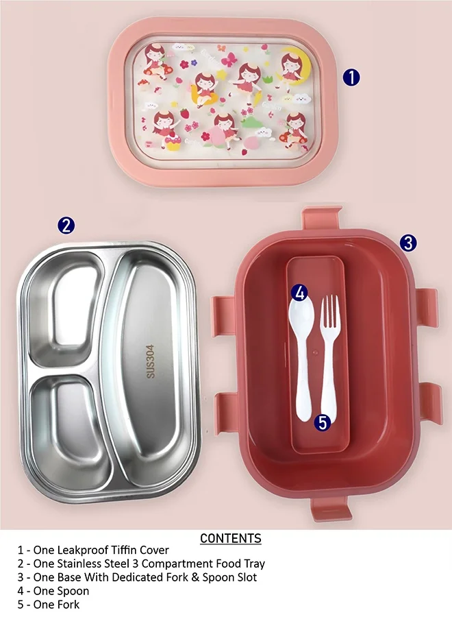 LITTLE SURPRISE BOX Little Surprise Box,3 Sections Peach Fairy Stainless Steel Lunch Box For Kids