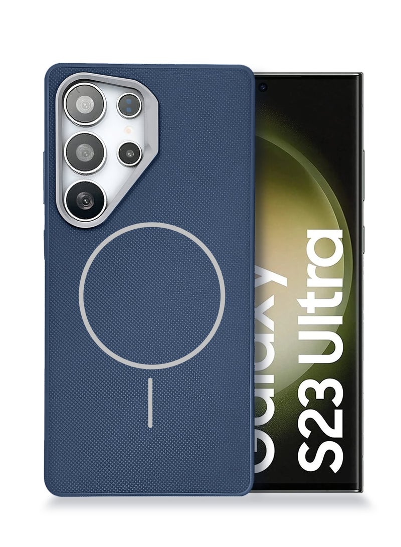 Wtech Samsung Galaxy S23 Ultra 5G 2023 Vegan Leather Phone Case, Protective Cover with Soft Touch, Elegant Design, Scratch Protection with Thin Magsafe Case Cover (MCMPMN) - Navy Blue - Image 1