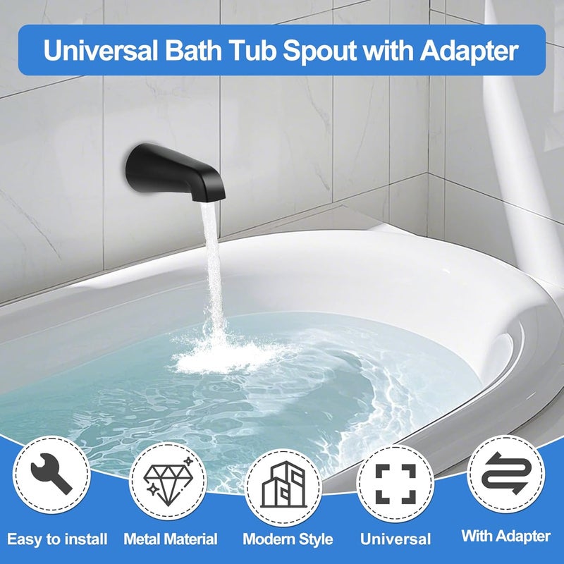 Coolfell Universal Bath Tub Spout with Adapter, Bathtub Faucet Spout Without Diverter, 5" Length Bathtub Spout for 1/2'', 3/4'' IPS Inside Thread Connection and Tub/Shower Faucet (Matte Black) - Image 3