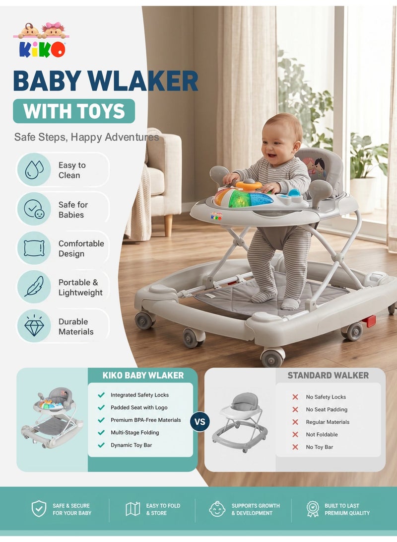 Kiko Rocking Baby Walker With Toys - Grey - Image 2