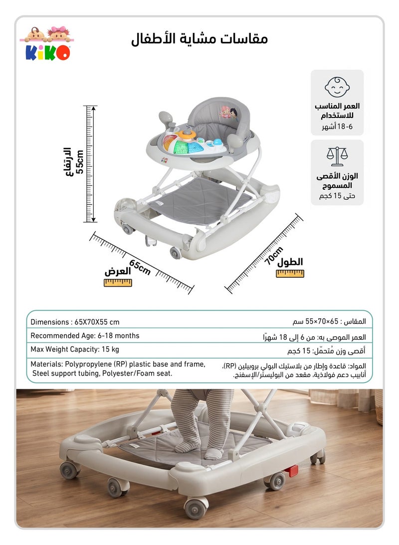 Kiko Rocking Baby Walker With Toys - Grey - Image 5