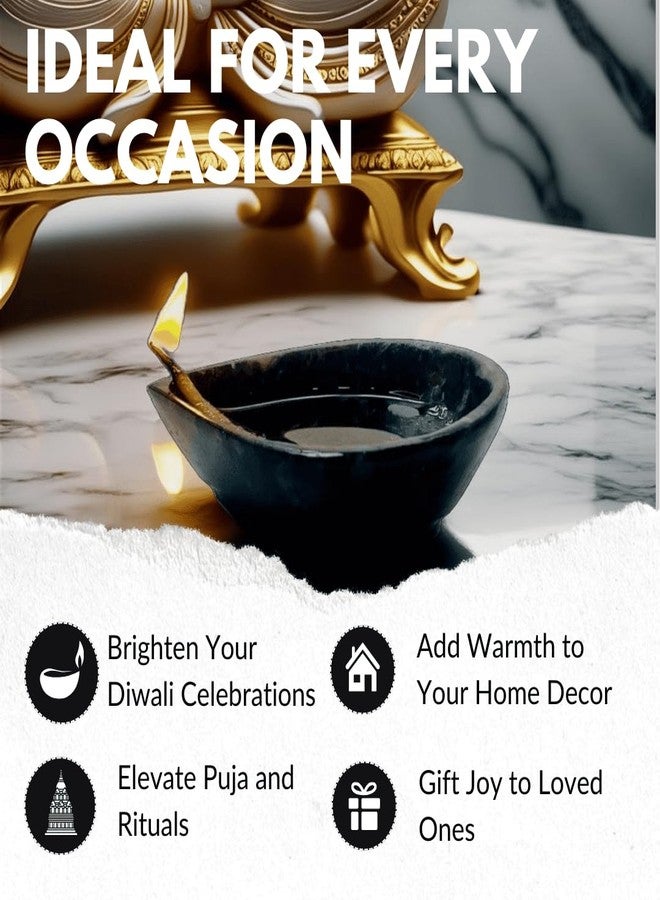 Shivkosha Black Agate Gemstone Diya for Pooja & Decor | Protection & Healing Lamp | Handmade Crystal Diya for Meditation, Vastu & Rituals | Perfect Diwali Gift | Eco-Friendly Spiritual Decor (1, Oval) - Image 4