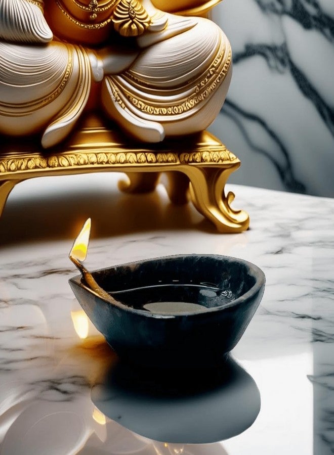 Shivkosha Black Agate Gemstone Diya for Pooja & Decor | Protection & Healing Lamp | Handmade Crystal Diya for Meditation, Vastu & Rituals | Perfect Diwali Gift | Eco-Friendly Spiritual Decor (1, Oval) - Image 1