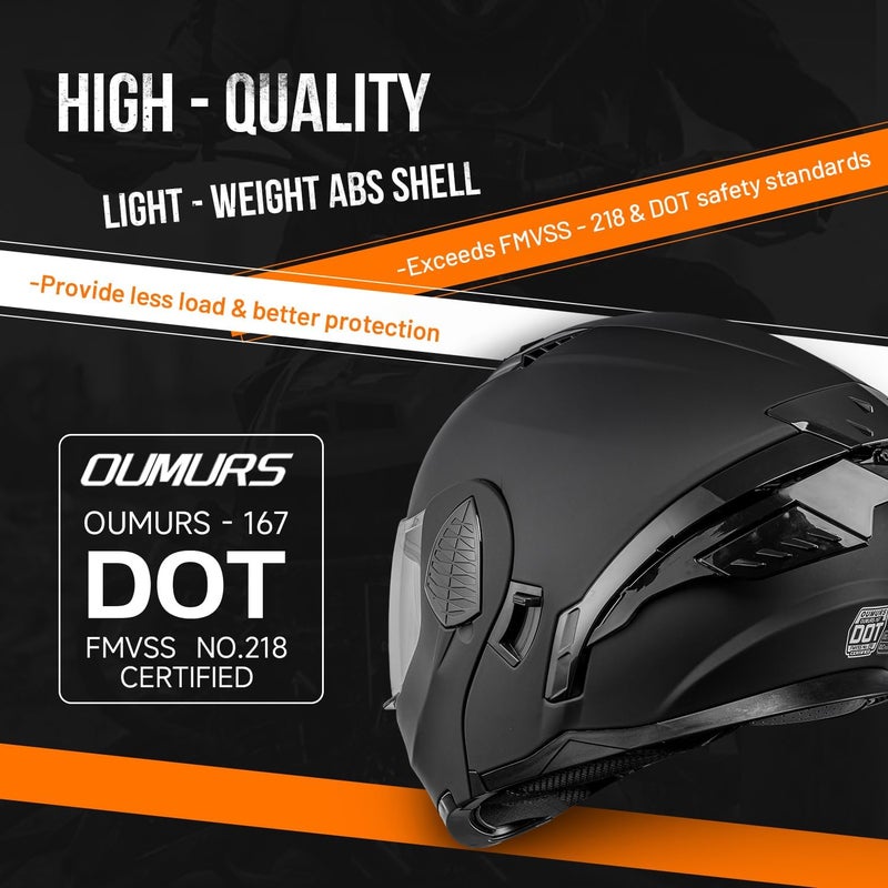OUMURS DOT Motorcycle Full Face Helmet with Dual Visor and Sun Shield - Model-167 - Image 4