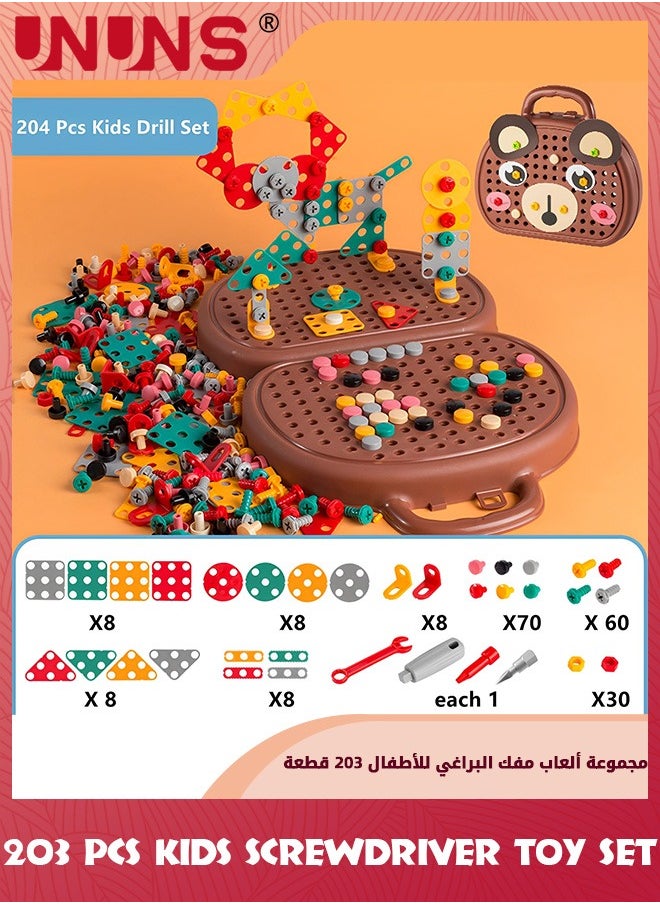 UNUNS - Kids Screwdriver Toy Set,203 Pcs Stem Building Toy Drill Style,Construction Engineering Building Block Games With Toy Drill And Screw Driver Tool,Jigsaw Puzzle Mosaic Toy For Boys Girl 3+ - Image 1