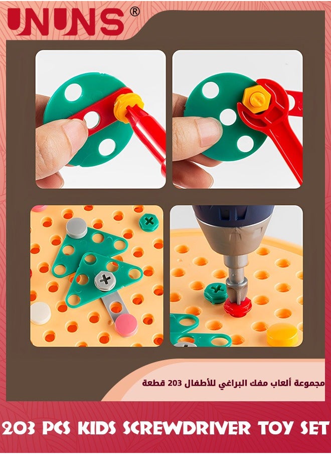 UNUNS - Kids Screwdriver Toy Set,203 Pcs Stem Building Toy Drill Style,Construction Engineering Building Block Games With Toy Drill And Screw Driver Tool,Jigsaw Puzzle Mosaic Toy For Boys Girl 3+ - Image 1