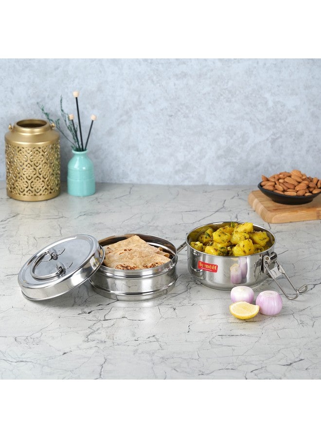 Sumeet Sumeet Stainless Steel 2 Compartment Lunch Box/Tiffin with Lid and Handle, 11.5Cm Dia, (1000ML, Silver)  - Image 3