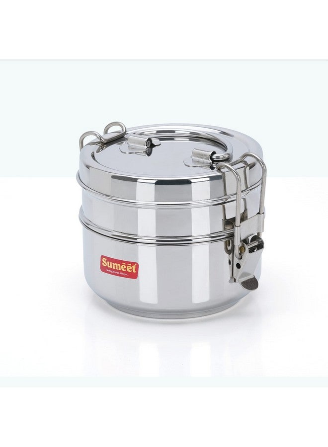 Sumeet Sumeet Stainless Steel 2 Compartment Lunch Box/Tiffin with Lid and Handle, 11.5Cm Dia, (1000ML, Silver)  - Image 1
