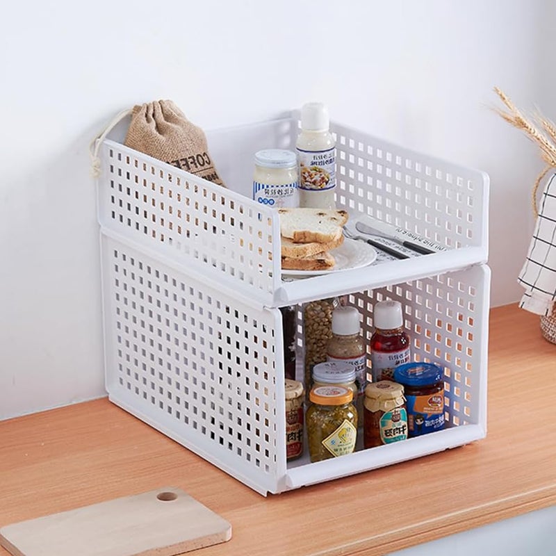 Kuber Industries Integrated Stacking Basket|Storage Organizer|Basket For Cosmetic, Fruits, Assesories|White - Image 1