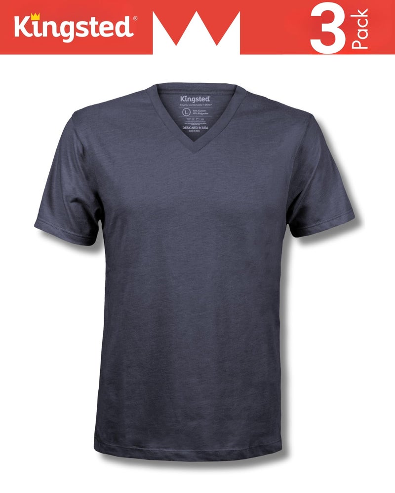Kingsted V-Neck T-Shirts for Men - Royally Comfortable - Super Soft Cotton Blend - Well-Crafted Classic Tees (3 Pack, Monochrome, Large) - Image 4