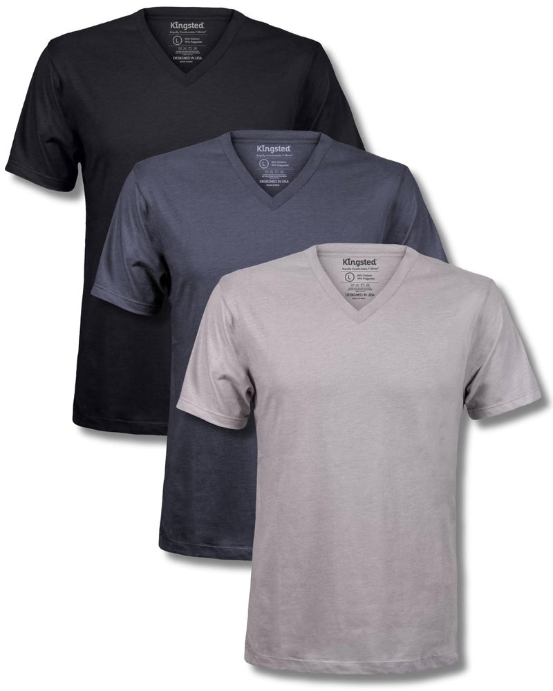 Kingsted V-Neck T-Shirts for Men - Royally Comfortable - Super Soft Cotton Blend - Well-Crafted Classic Tees (3 Pack, Monochrome, Large) - Image 1