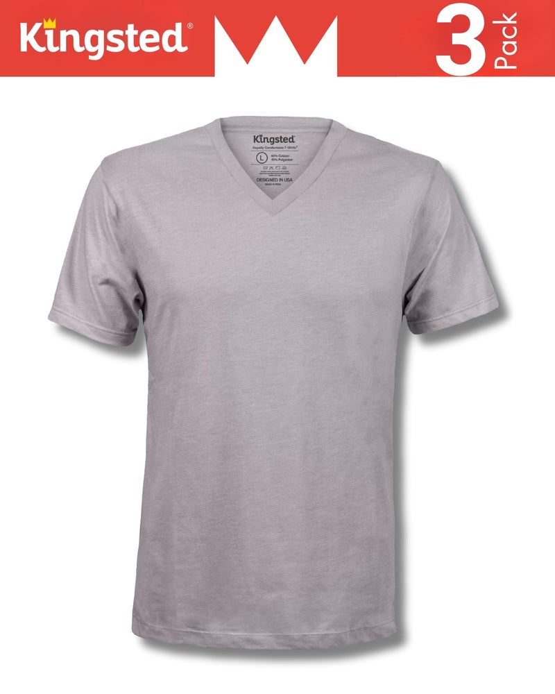 Kingsted V-Neck T-Shirts for Men - Royally Comfortable - Super Soft Cotton Blend - Well-Crafted Classic Tees (3 Pack, Monochrome, Large) - Image 3