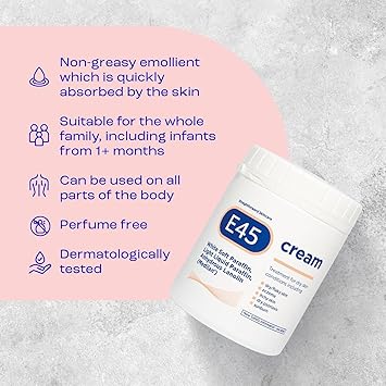 E45 Cream 500 g Tub Moisturiser for Dry Skin and Sensitive Skin Emollient Body Cream to Soothe Dry and Irritated Skin Itchy Skin Eczema Cream PerfumeFree Face Cream and NonGreasy Hand Cream - Image 2