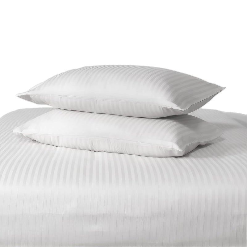 Amali  1cm 100% PureCotton Strip Satin Bedsheet set 4 Pcs Single Size (120 x 200 + 35 cm) Including Duvet Cover, Fitted Sheet and 1 Oxford & 1 Standard Pillowcases best for Home - Image 5