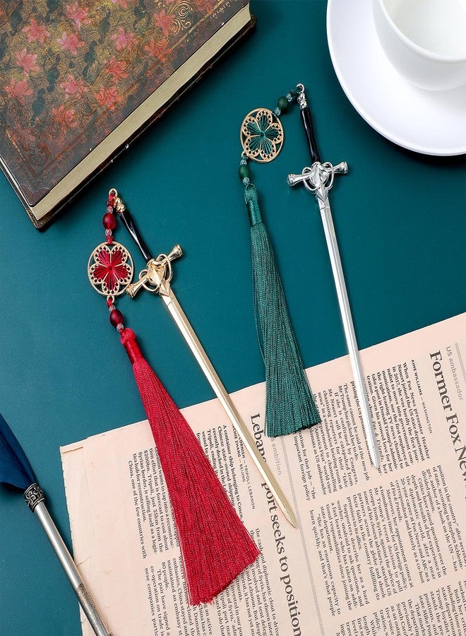 Jeffdad 2Pcs Sword Katana Bookmark Vintage Tassel Metal Pendant Bookmarks Unique Book Lovers Presents Birthday Presents Teacher Gifts Thanks Gift for Boyfriend - Image 3