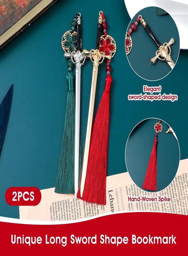 Jeffdad 2Pcs Sword Katana Bookmark Vintage Tassel Metal Pendant Bookmarks Unique Book Lovers Presents Birthday Presents Teacher Gifts Thanks Gift for Boyfriend - Image 2