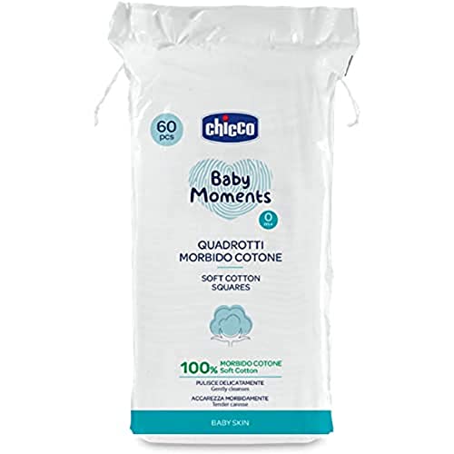 Chicco Baby Moments Quadrotti Morbido Cotone, Pulisce Delicatamente e Accarezza Morbidamente, Baby Skin, Bianco, 60 Pezzi, 0+ MESI - Image 1