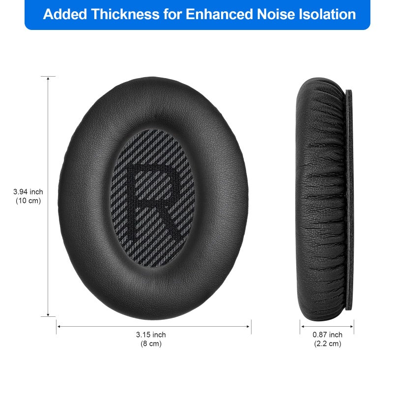 Aurivor Replacement Ear-Pads Cushions for Bose QuietComfort QC-35 QC-35-ii QC-25 QC-15 QC-2 Headphone, Ae2/Ae2i/Ae2W SoundLink SoundTrue Around-Ear, with Soft Protein Leather, Added Thickness (Black) - Image 5