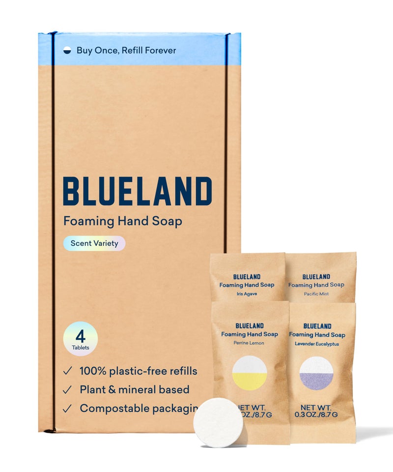 BLUELAND Foaming Hand Soap Refill Tablets, 4-Pack, Variety Pack Scents, Eco Friendly Cleaning Products, 4 x 9 Fl oz - Image 1