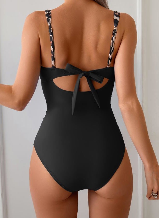 B2prity Women's Underwire One Piece Swimsuits Tummy Control Bathing Suits Push Up Swim Suit Color Block Swimwear, Black, Leopard, S - Image 3