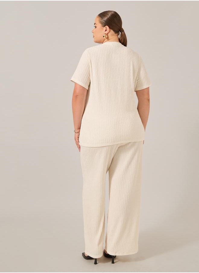 Styli Plus Size Crinkle Knit Short Sleeve Top and Straight Leg Pants Co-Ords  - Image 4