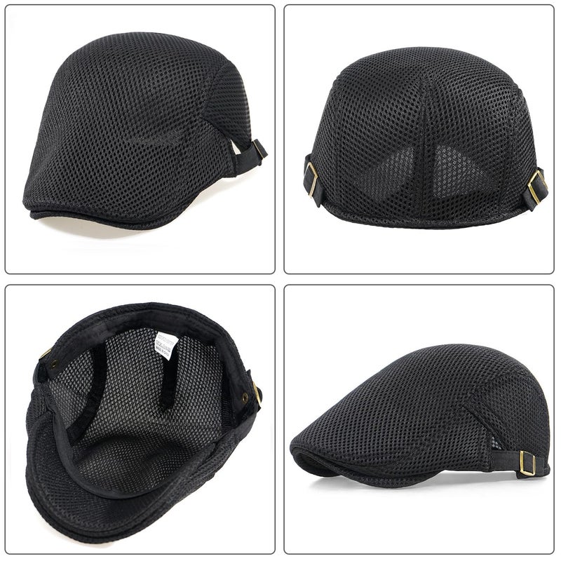 Xinveen Men's Mesh Cap Breathable Summer Newsboy Hat Adjustable Beret Ivy Cap Irish Cabbie Driving Hunting Hats Black - Image 5