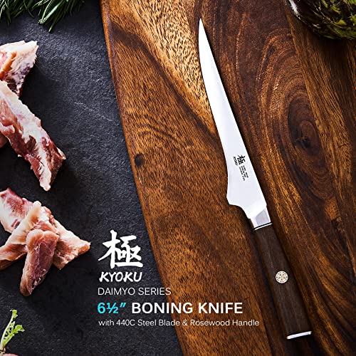 KYOKU 6.5 Inch Boning Knife - Daimyo Series - Butcher Knife with Ergonomic Rosewood Handle, and Mosaic Pin - Japanese 440C Stainless Steel Kitchen Knife with Sheath & Case - Image 2