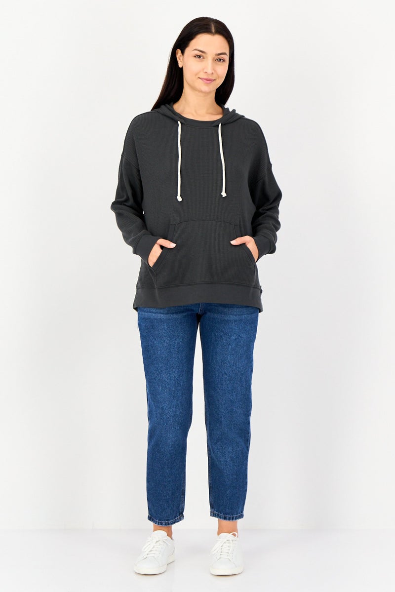 Aerie Women Ribbed Long Sleeve Hoodie, Dark Grey - Image 4