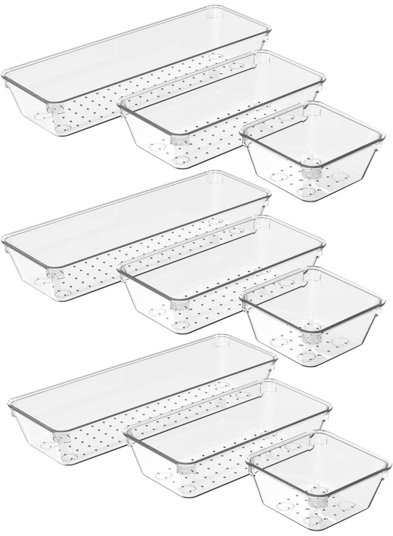 IMPORTED 9 Pcs Clear Drawer Organizer Set, 3 Size Acrylic Drawer Storage Trays, Storage Tray for Makeup, Kitchen, Gadgets, Office - Image 1