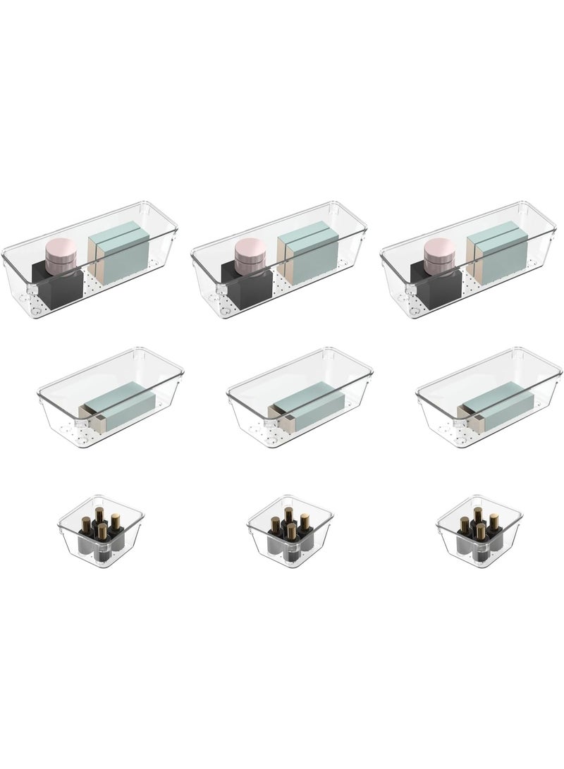 IMPORTED 9 Pcs Clear Drawer Organizer Set, 3 Size Acrylic Drawer Storage Trays, Storage Tray for Makeup, Kitchen, Gadgets, Office - Image 5