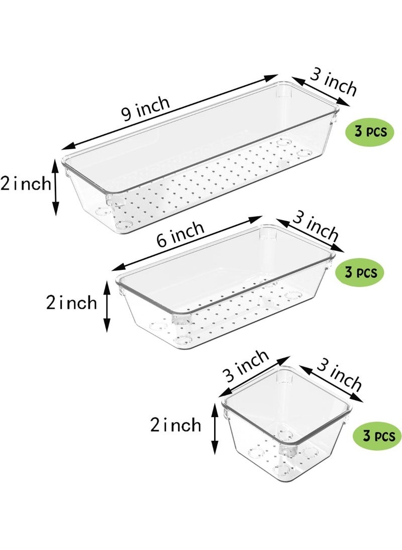 IMPORTED 9 Pcs Clear Drawer Organizer Set, 3 Size Acrylic Drawer Storage Trays, Storage Tray for Makeup, Kitchen, Gadgets, Office - Image 2