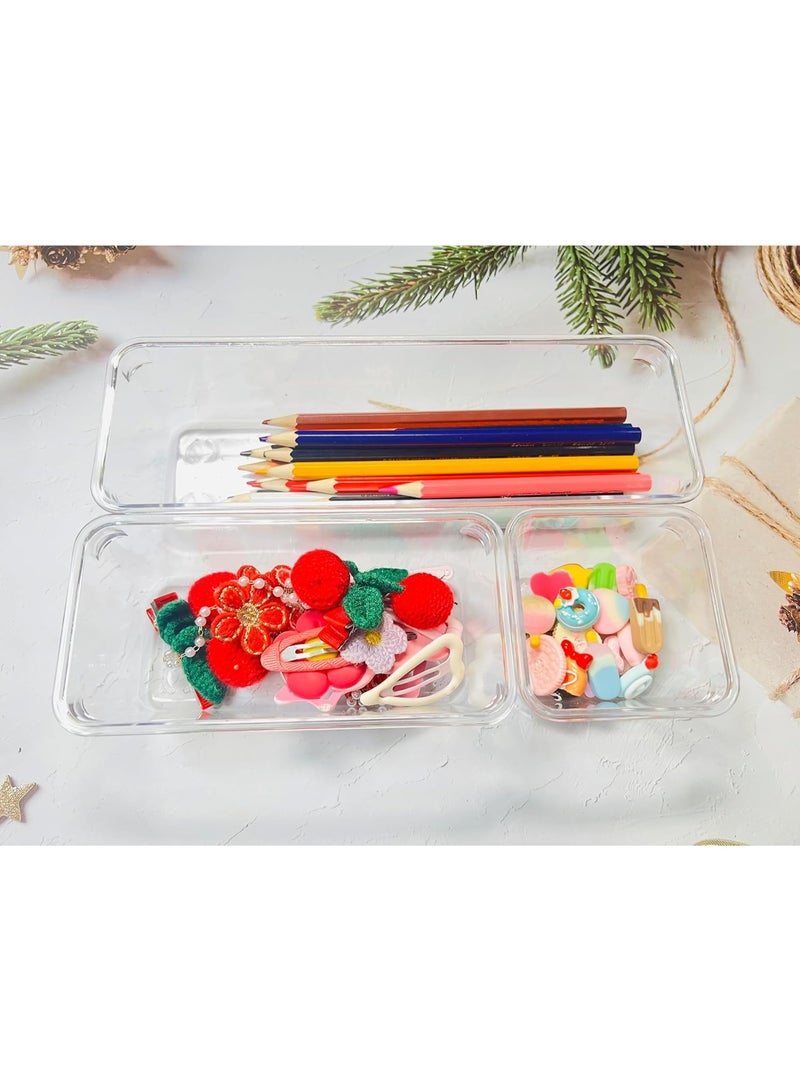 IMPORTED 9 Pcs Clear Drawer Organizer Set, 3 Size Acrylic Drawer Storage Trays, Storage Tray for Makeup, Kitchen, Gadgets, Office - Image 3