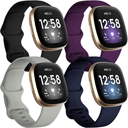 Getino Compatible with Fitbit Sense/Versa Bands for Women Men, Silicone Sport Accessories for Sense 2/Versa 3/4 Watch, Small Black/Navy/Plum/Gray - Image 1