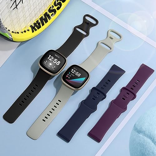 Getino Compatible with Fitbit Sense/Versa Bands for Women Men, Silicone Sport Accessories for Sense 2/Versa 3/4 Watch, Small Black/Navy/Plum/Gray - Image 3
