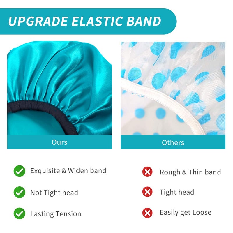 Aquior Shower Cap for Women Reusable, Extra Large Shower Cap for Men,Satin EVA Double Layer Waterproof Hair Cap For Long Hair, 4 Pieces - Image 4