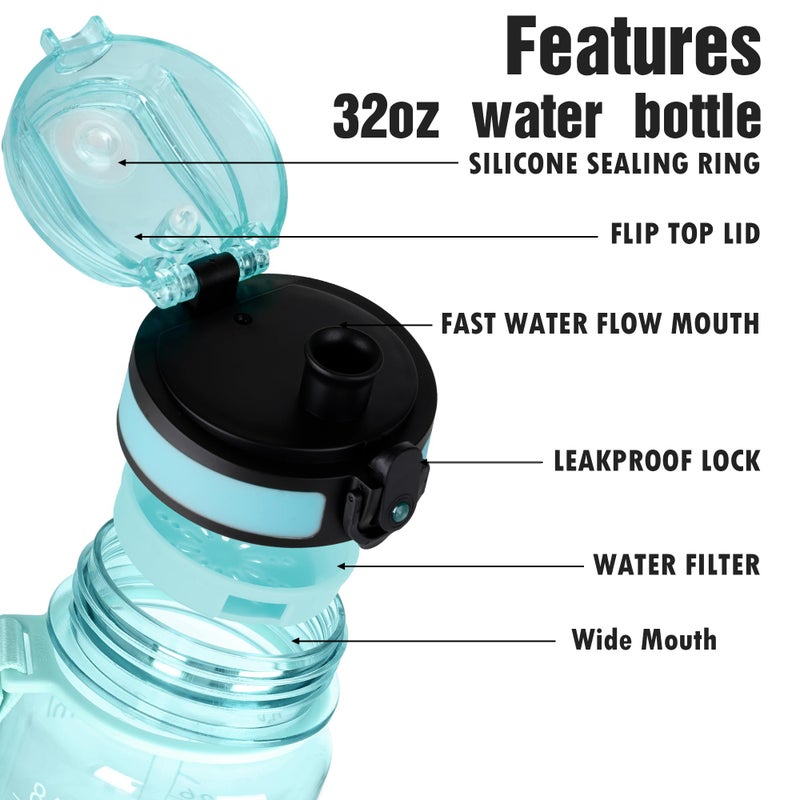 OLDLEY Water Bottle, 32oz Motivational Sports Water Bottle with Time Marker - Times to Drink - Tritan, BPA Free, Wide Mouth Leakproof, Anniversary Birthday Gifts for Men Women,Surfer (1 Bottle) - Image 5