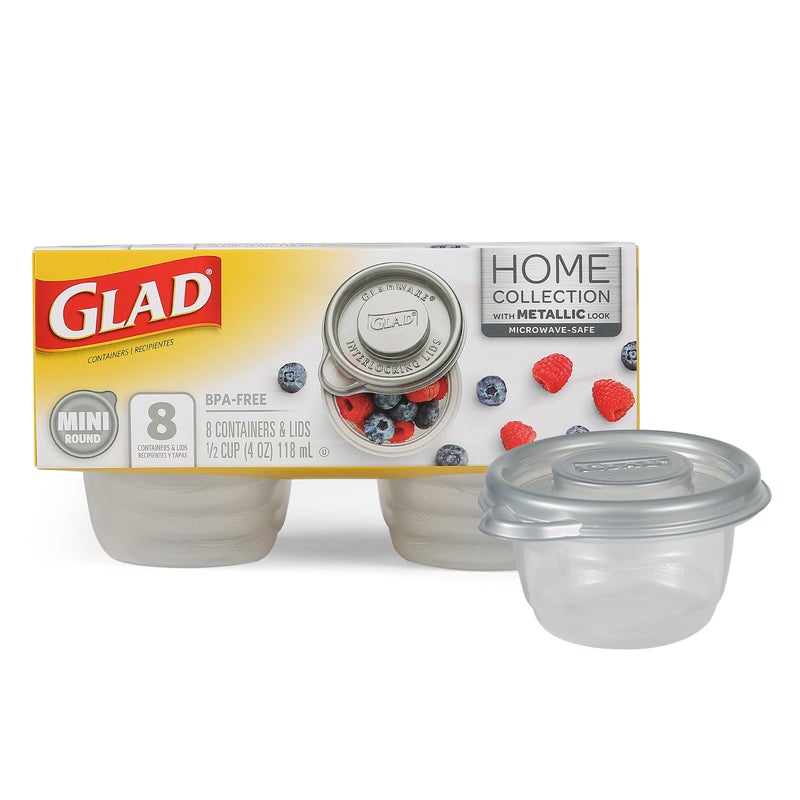 Glad GladWare Home Mini Round Food Storage Containers - Small Meal Container Holds up to 4 Ounces of Food - Lock Tight Seal, 8 Count - Image 1