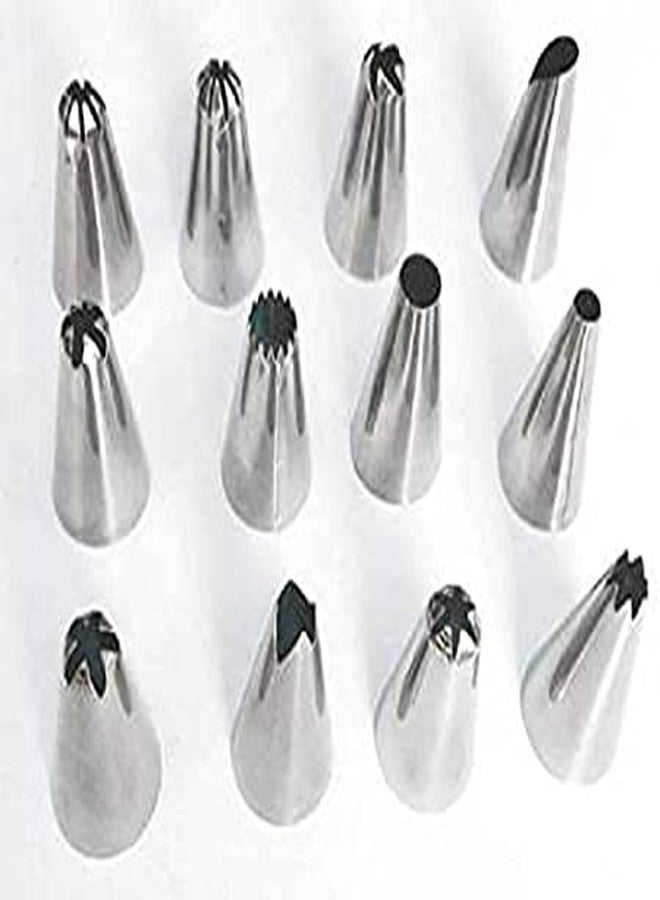 Moral_12 PC Cake Decorating Nozzle with Piping Bag Stainless Steel Piping Cream Frosting Nozzles Set/Icing Tips Cake Cupcake Muffin Decorating Tool (Random Color) - Image 2