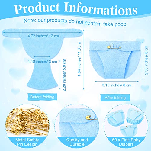 Roowest 51 Pcs Dirty Diaper Baby Shower Games Funny Wooden Sign with 50 Pcs Mini Diapers Cute Felt for Gender Reveal Party Baby Shower(Greenery Blue) - Image 3