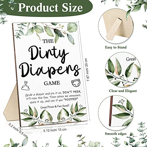 Roowest 51 Pcs Dirty Diaper Baby Shower Games Funny Wooden Sign with 50 Pcs Mini Diapers Cute Felt for Gender Reveal Party Baby Shower(Greenery Blue) - Image 2