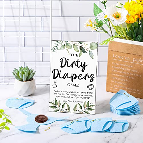 Roowest 51 Pcs Dirty Diaper Baby Shower Games Funny Wooden Sign with 50 Pcs Mini Diapers Cute Felt for Gender Reveal Party Baby Shower(Greenery Blue) - Image 4
