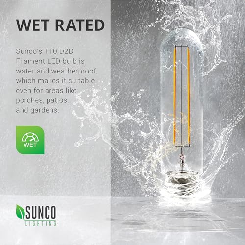 Sunco Lighting 6 Pack 5W=40W Dusk to Dawn Outdoor T10 Light Tubular LED Bulbs, CRI90 2700K Soft White E26 Base, 450 Lumens, Vintage Filament, Waterproof, Outdoor Decorative UL. - Image 4