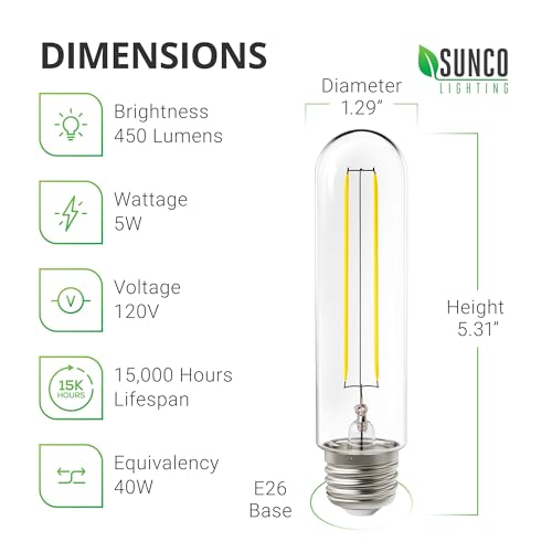 Sunco Lighting 6 Pack 5W=40W Dusk to Dawn Outdoor T10 Light Tubular LED Bulbs, CRI90 2700K Soft White E26 Base, 450 Lumens, Vintage Filament, Waterproof, Outdoor Decorative UL. - Image 3