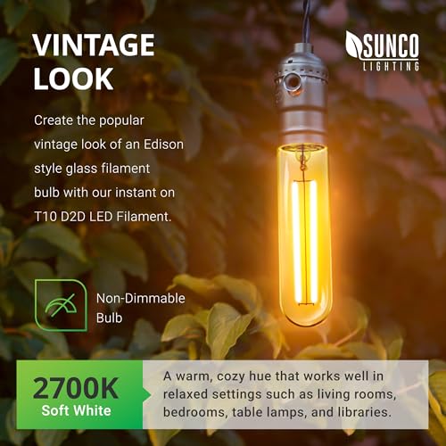 Sunco Lighting 6 Pack 5W=40W Dusk to Dawn Outdoor T10 Light Tubular LED Bulbs, CRI90 2700K Soft White E26 Base, 450 Lumens, Vintage Filament, Waterproof, Outdoor Decorative UL. - Image 5