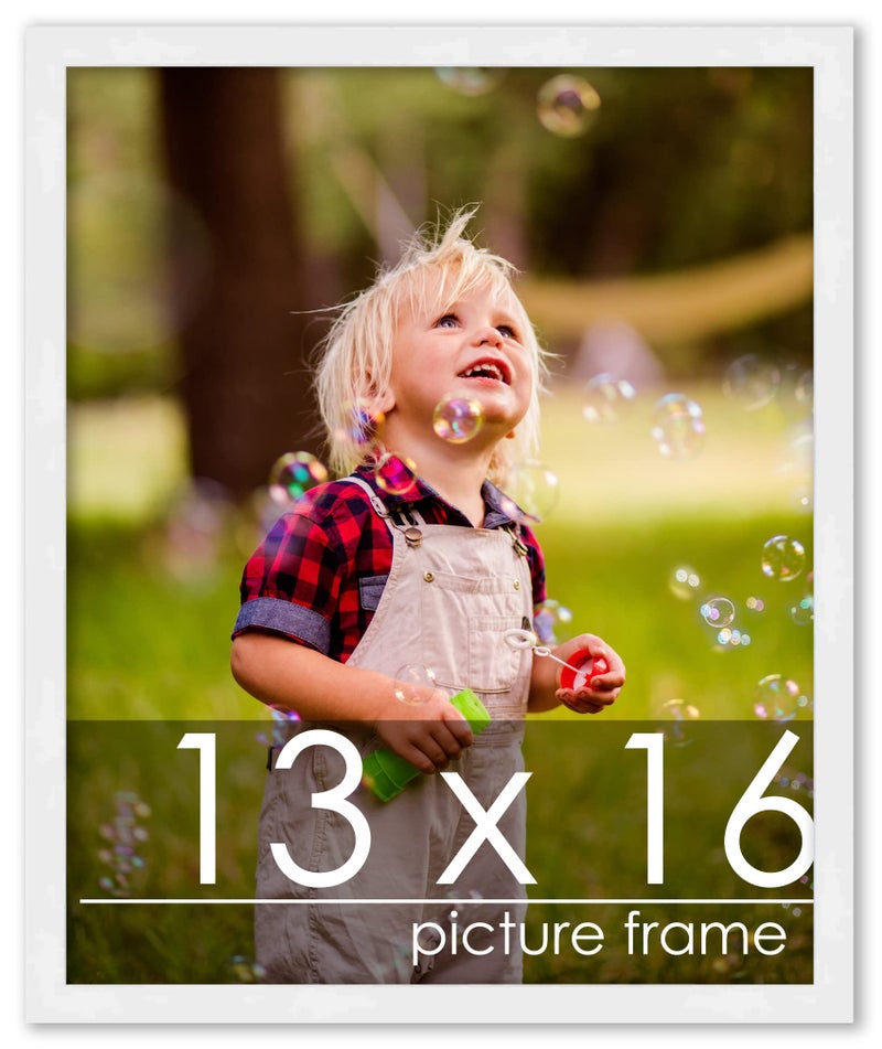 Poster Palooza 13x16 Frame White Solid Pine Wood Picture Frame  UV Acrylic Foam Board Backing  Hanging Hardware