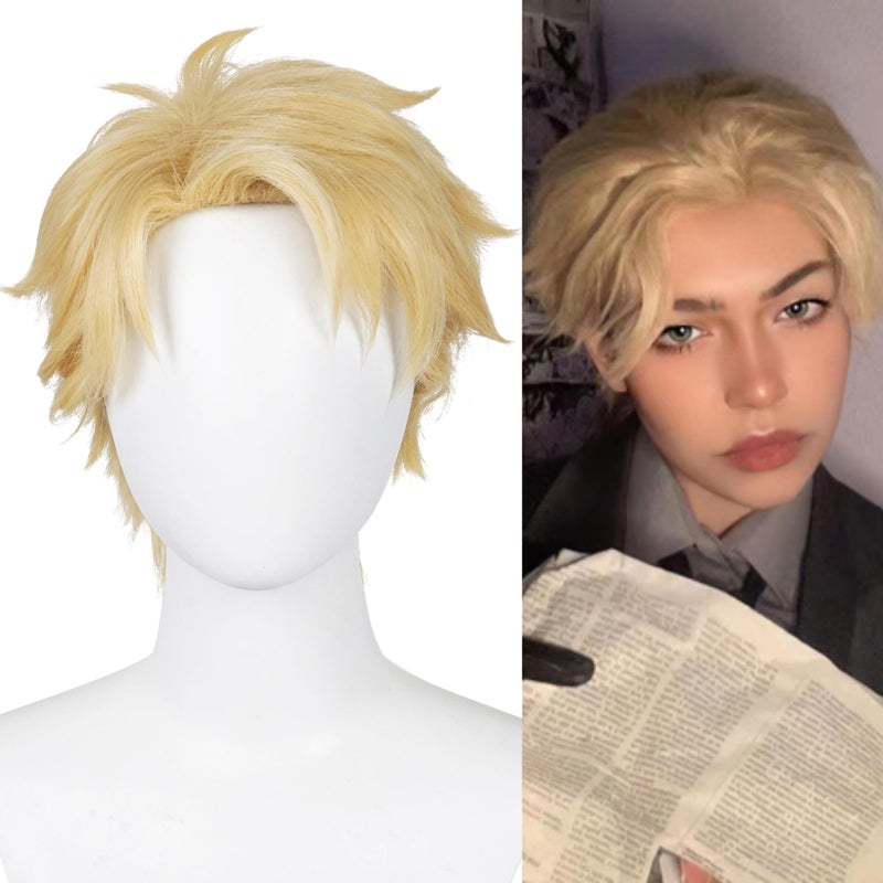 Half and Half Short Blonde Anime Cosplay Wig Men's Spiky Layered Blonde Male Wigs Synthetic Hair for Men Halloween Costume Party - Image 1