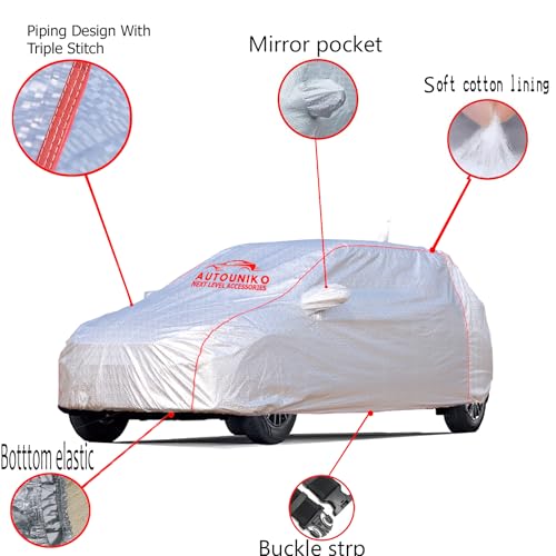 AUTOUNIKO Waterproof Car Body Cover Compatible with Maruti Ertiga with Mirror and Antena Pocket and Soft Cotton Lining (Fully Bottom Elastic Triple Stitched) (Metallic Silver with Red Piping) - Image 2